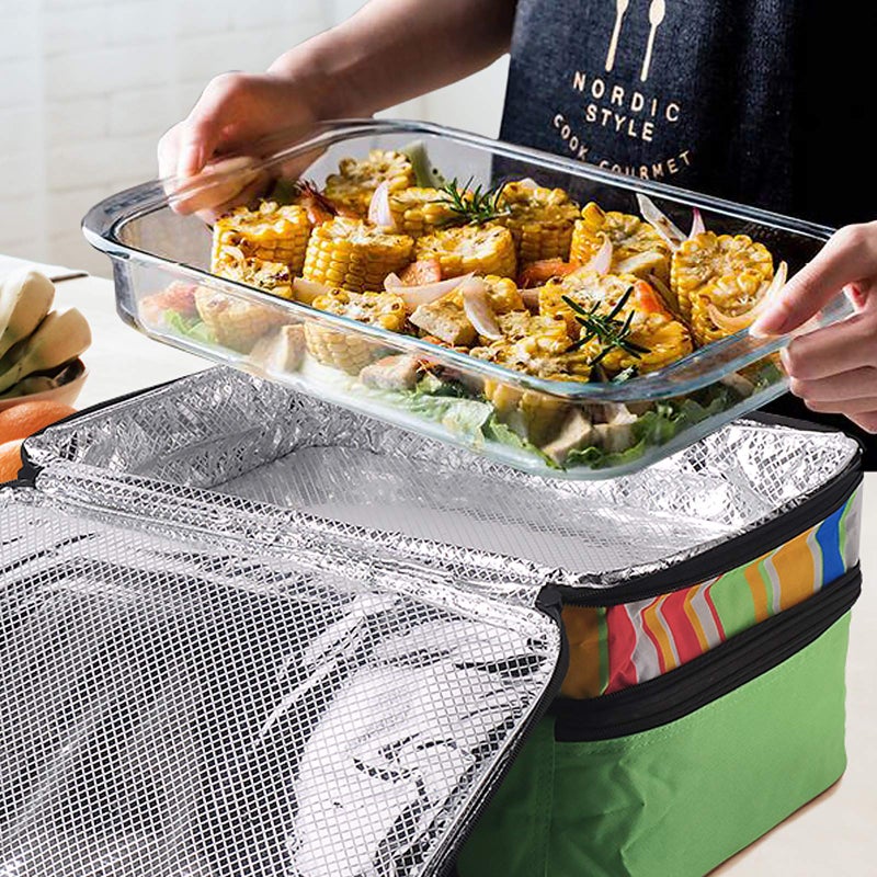 MIER Insulated Double Casserole Carrier Thermal Lunch Tote for Potluck Parties, Picnic, Beach, Fits 9 x 13 Inches Casserole Dish, Expandable by Mid Zipper, Green - Image 2